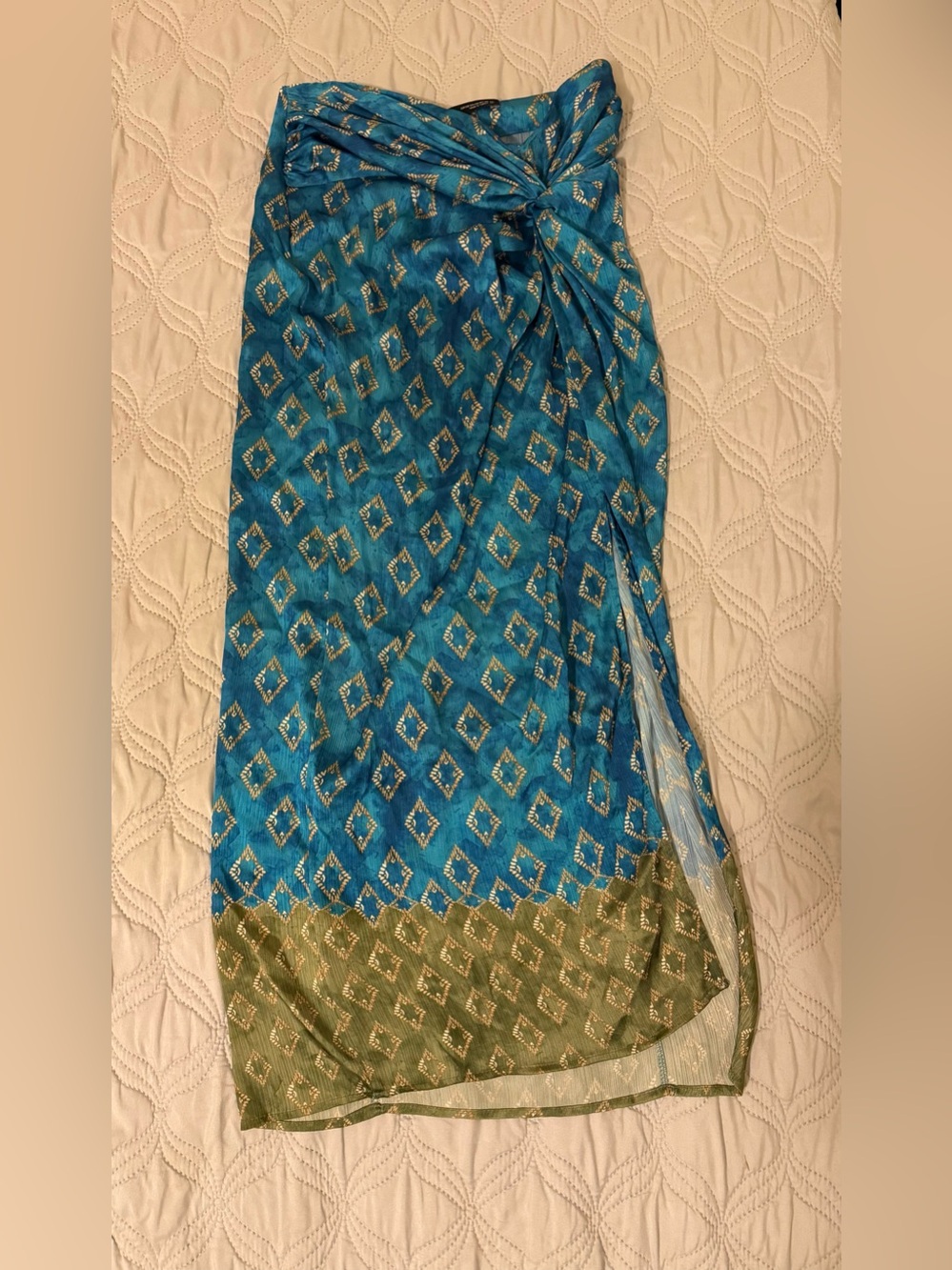 Zara Blue Green Ombre Wrap Sarong Midi Skirt Tie Waist Extra‎ Small